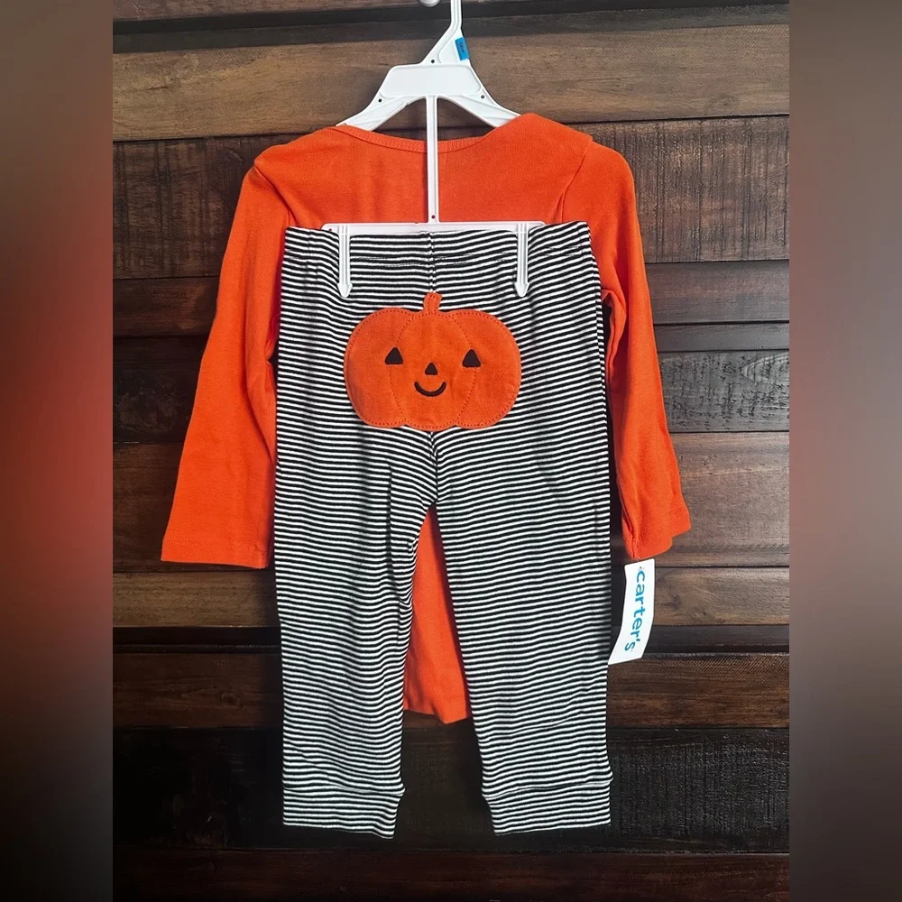NWT Carter's Orange Halloween Bodysuit and Striped Pants Set